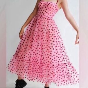 Betsey Johnson Pink and Red Heart Valentine’s Day Tulle Mesh Midi Dress 14 NWT